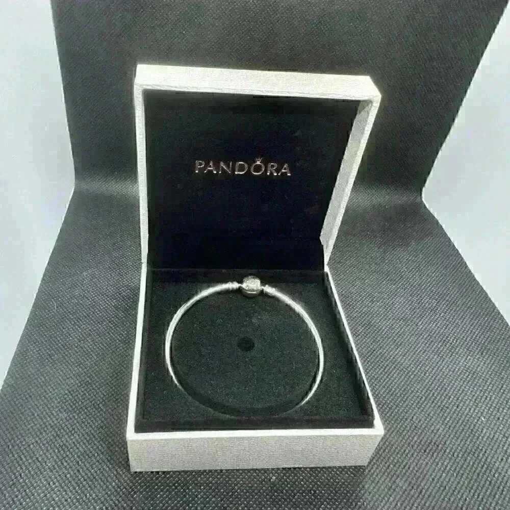 Authentic 925 ALE Silver Pandora Moments Bangle Bracelet 2 1/4 Inches Inter Dia
